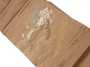 リサイクル　屋敷に花鳥・松模様織出し名古屋帯